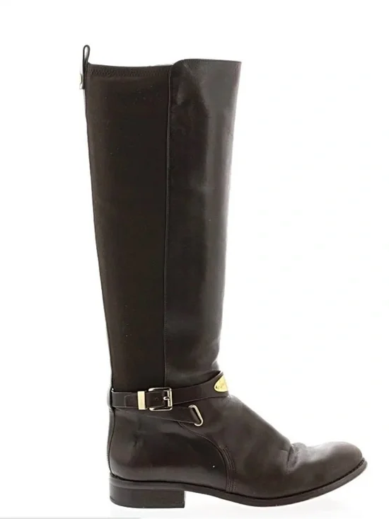 MICHAEL Michael Kors Black Leather Over-the-Knee Boots with Gold Logo Accent - Picture 6 of 6